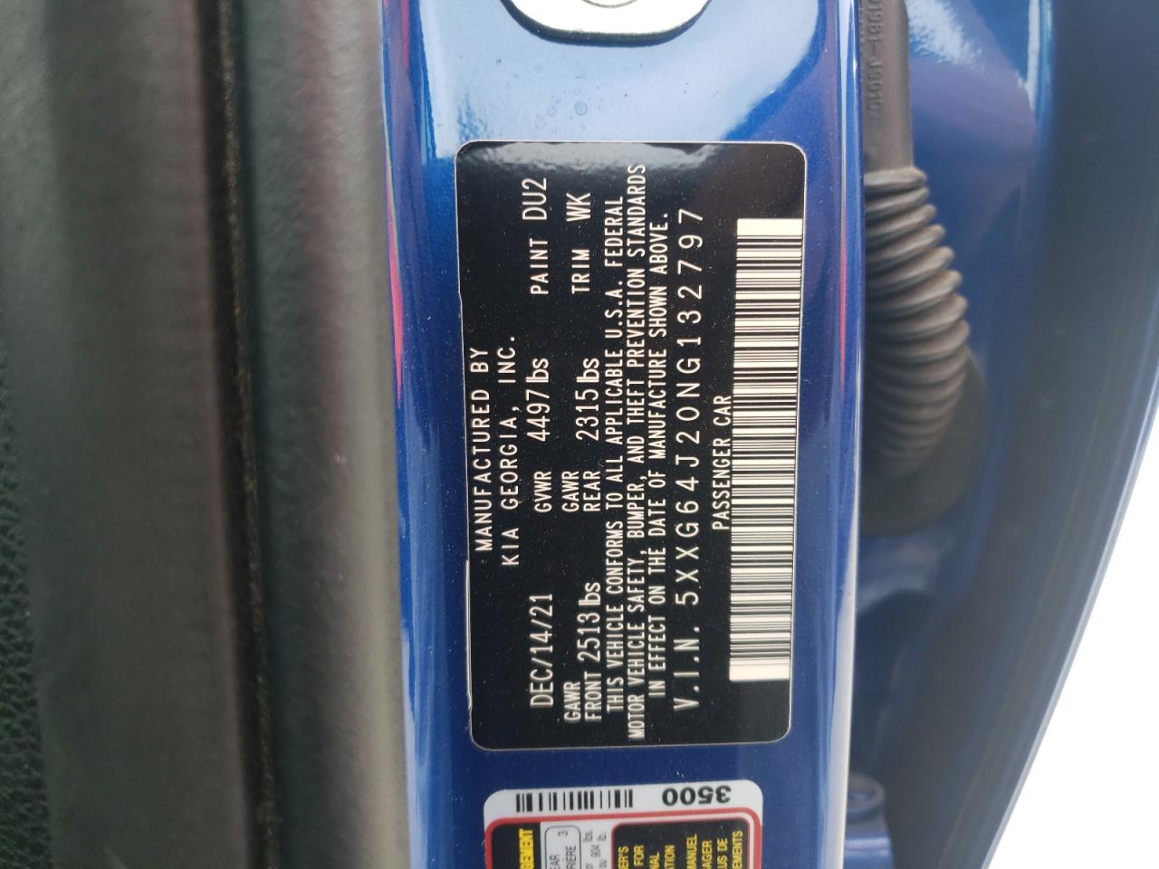 2022 KIA K5 GT LINE VIN:5XXG64J20NG132797
