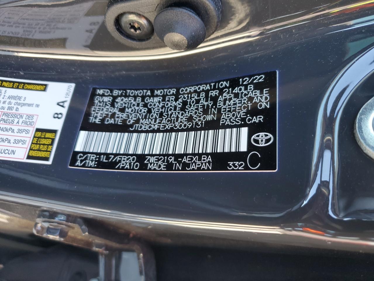 2023 TOYOTA COROLLA LE VIN:JTDBCMFEXP3009131