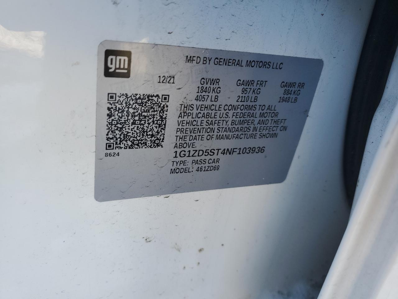 2022 CHEVROLET MALIBU LT VIN:3C63R3GL5RG128836