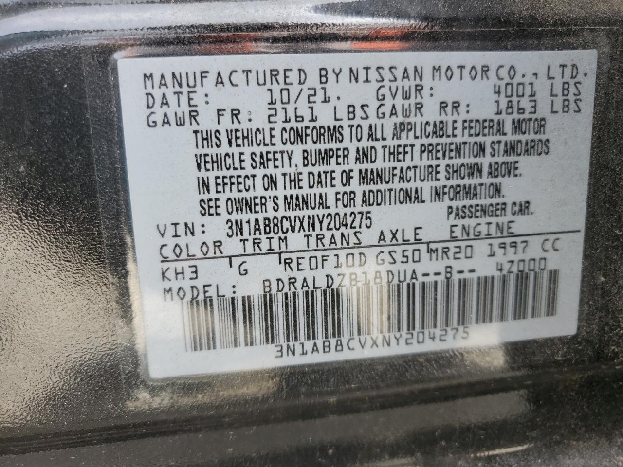 2022 NISSAN SENTRA SV VIN:3N1AB8CVXNY204275