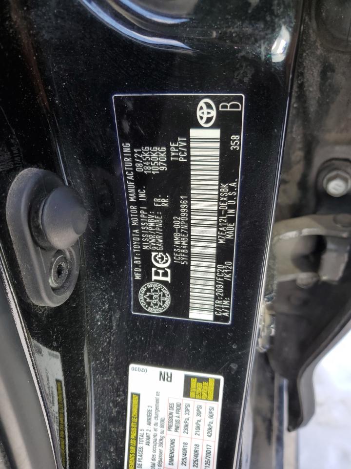 2022 TOYOTA COROLLA SE VIN:5YFB4MBE7NP099961