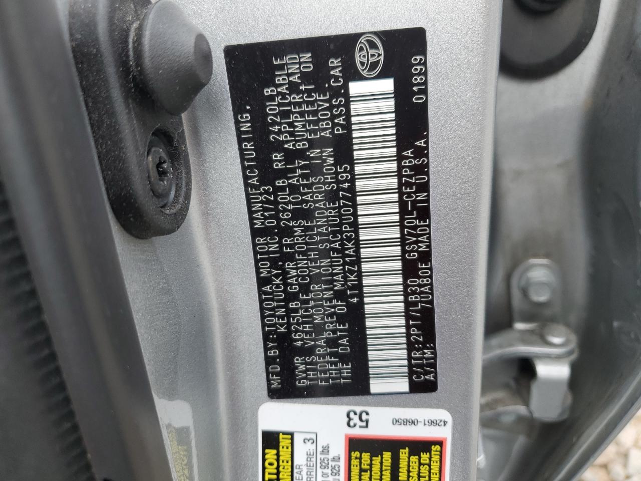 2023 TOYOTA CAMRY TRD VIN:4T1KZ1AK3PU077495