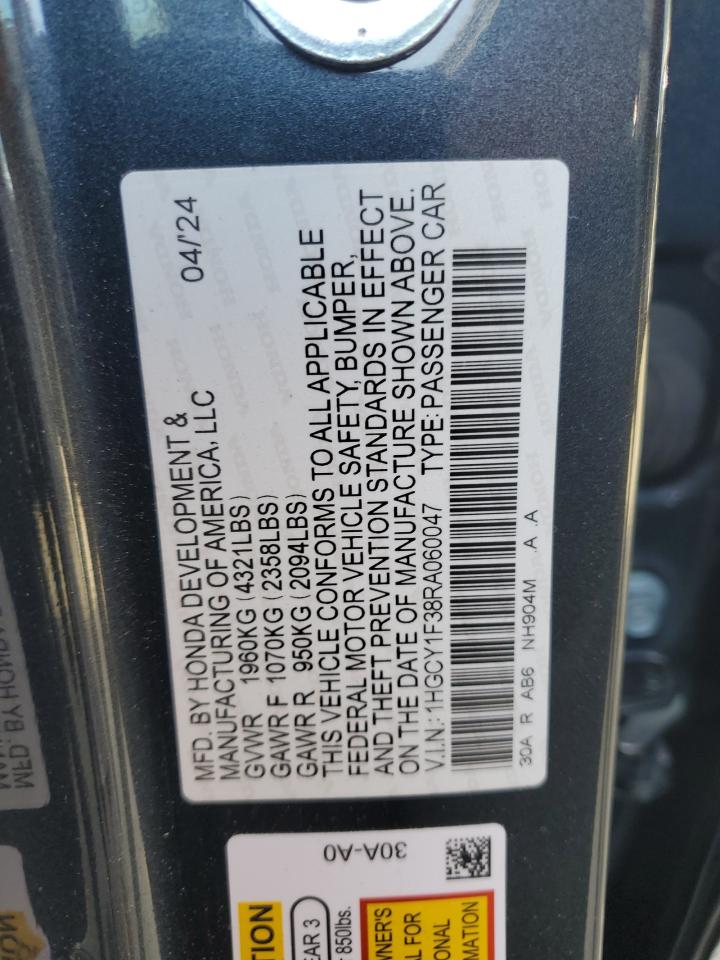 2024 HONDA ACCORD EX VIN:1HGCY1F38RA060047