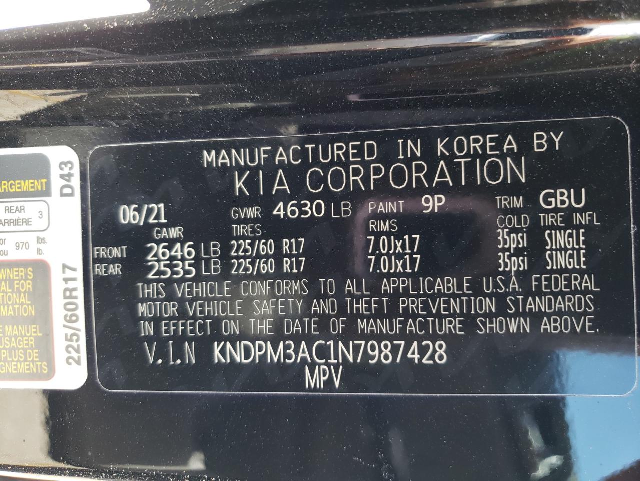 2022 KIA SPORTAGE LX VIN:KNDPM3AC1N7987428