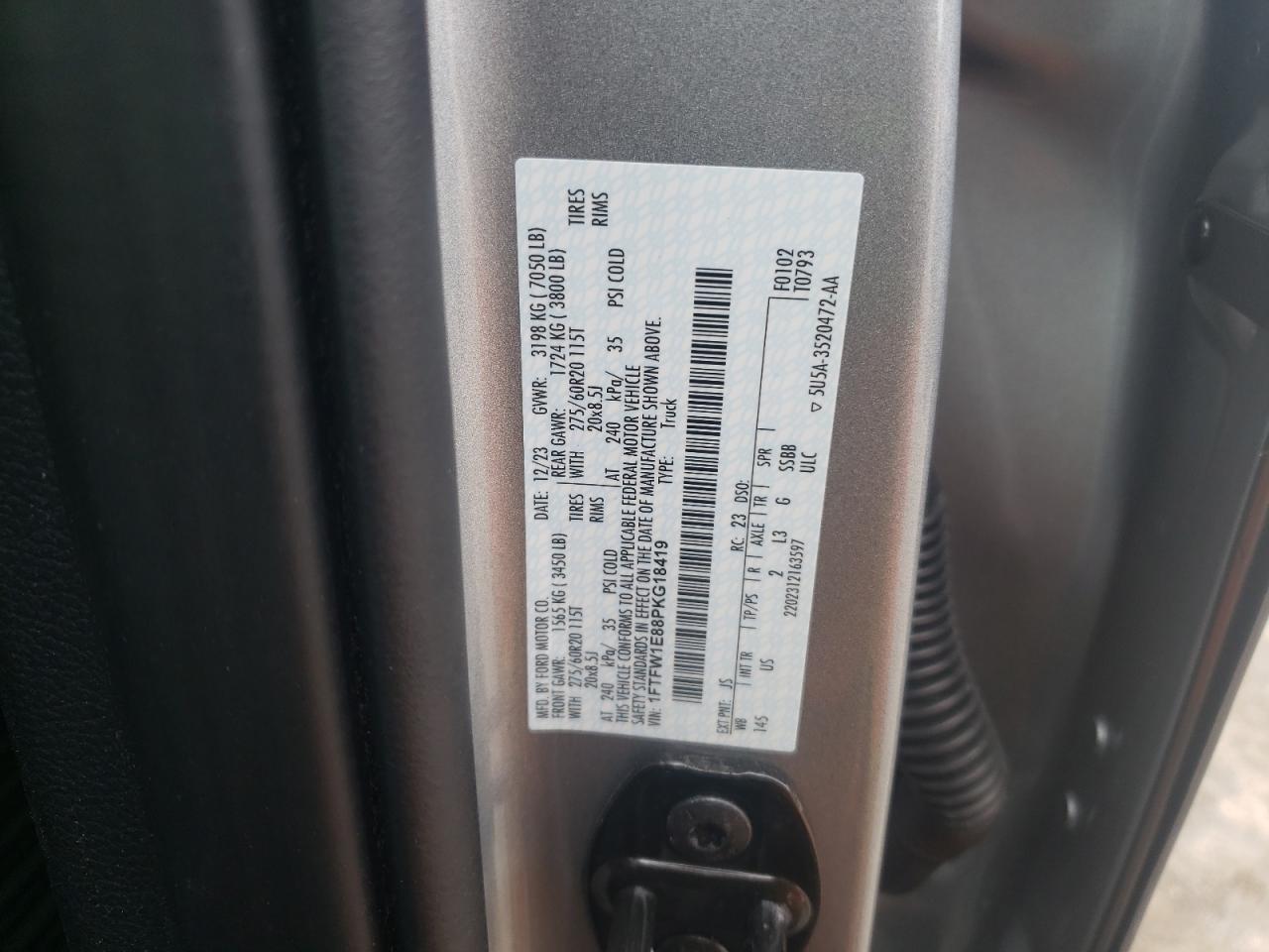2023 FORD F150 SUPERCREW VIN:1FTFW1E88PKG18419