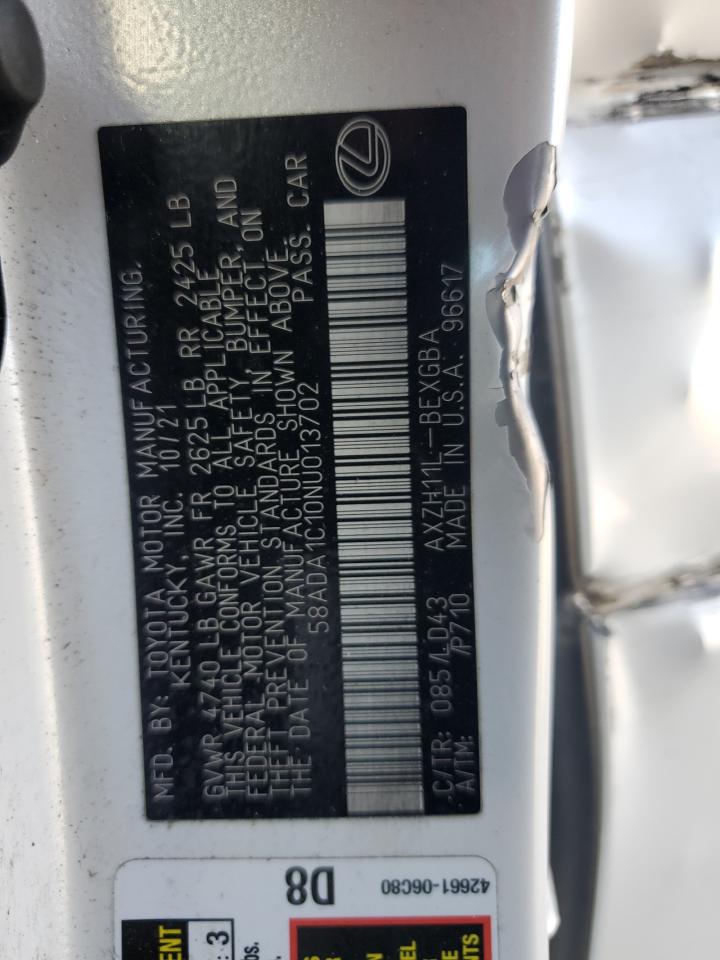 2022 LEXUS ES 300H BASE VIN:58ADA1C10NU013702