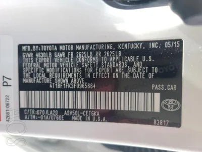 2015 Toyota Camry VIN: