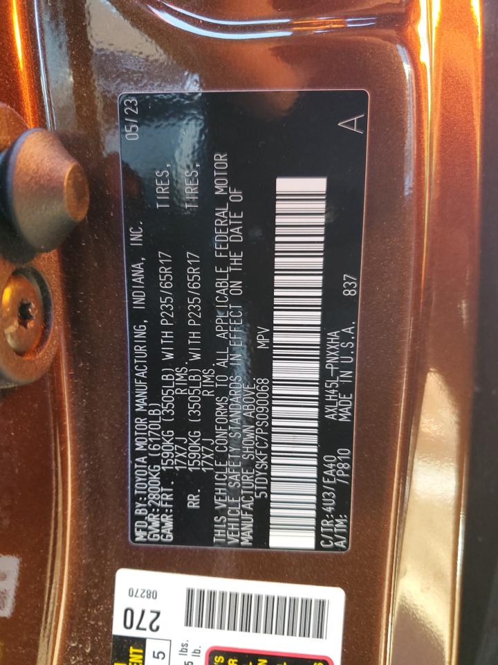 2023 TOYOTA SIENNA XLE VIN:5TDYSKFC7PS090068