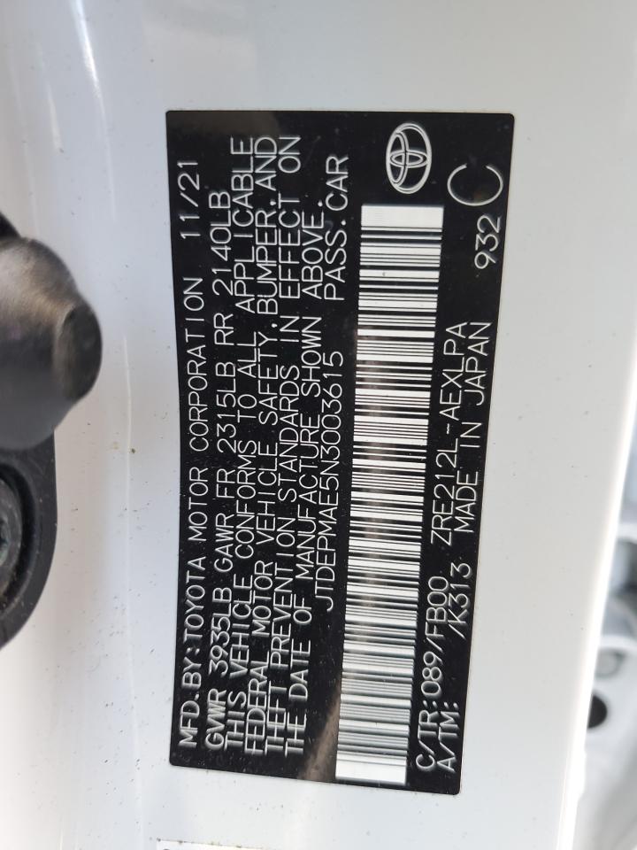 2022 TOYOTA COROLLA LE VIN:JTDEPMAE5N3003615