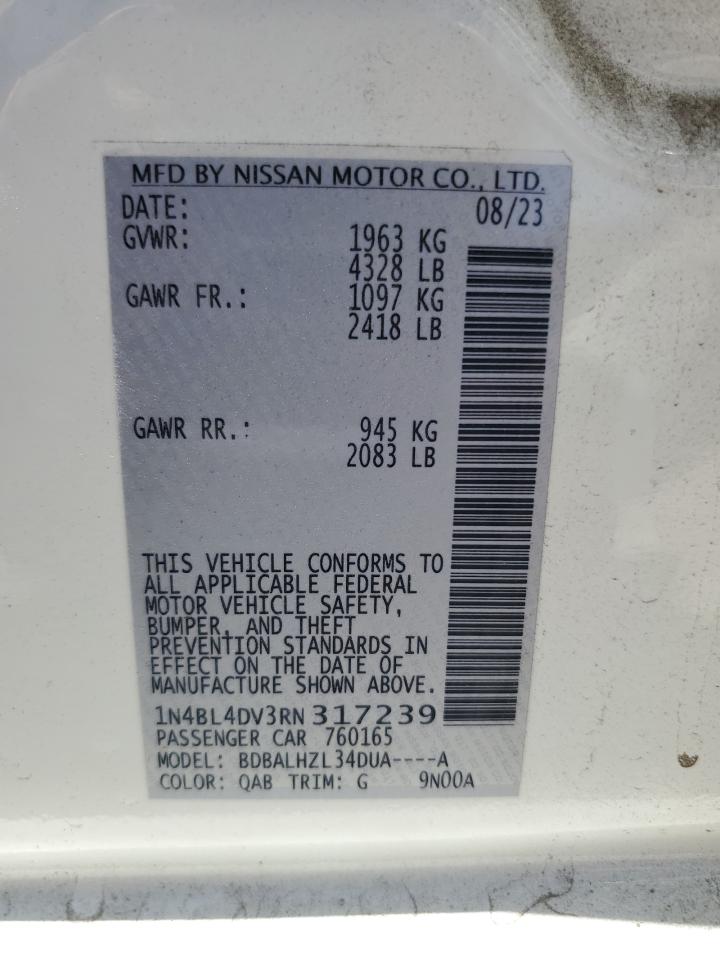 2024 NISSAN ALTIMA SV VIN:1N4BL4DV3RN317239