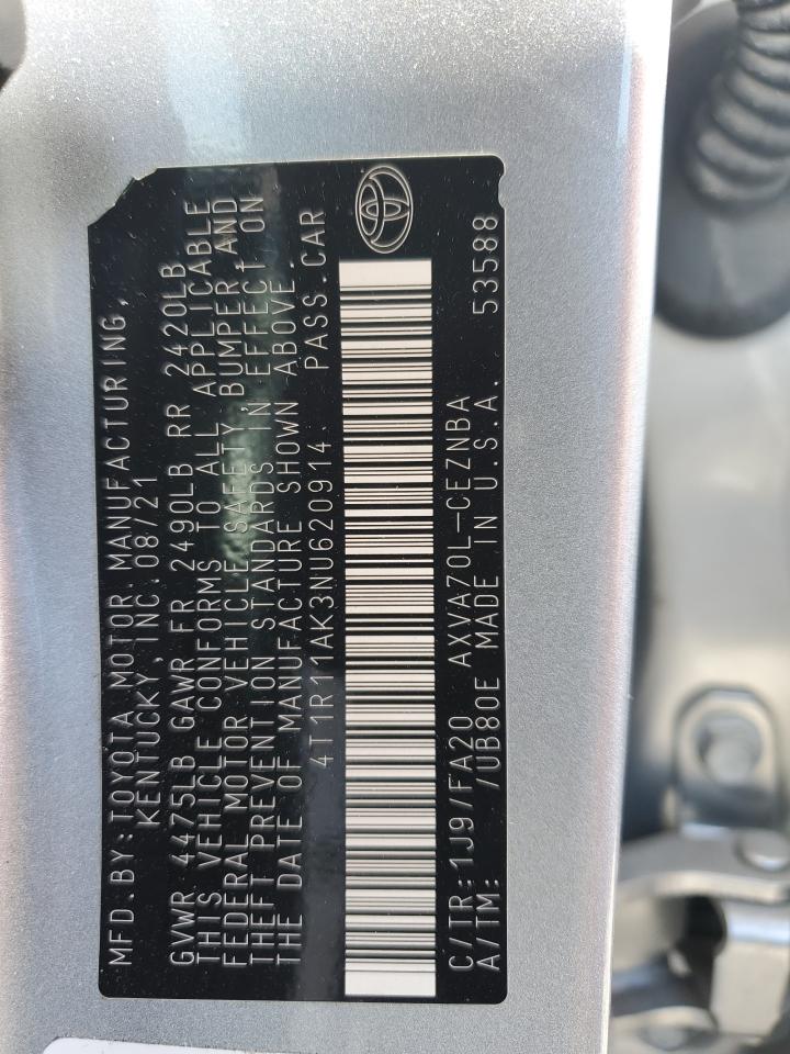 2022 TOYOTA CAMRY LE VIN:4T1R11AK3NU620914