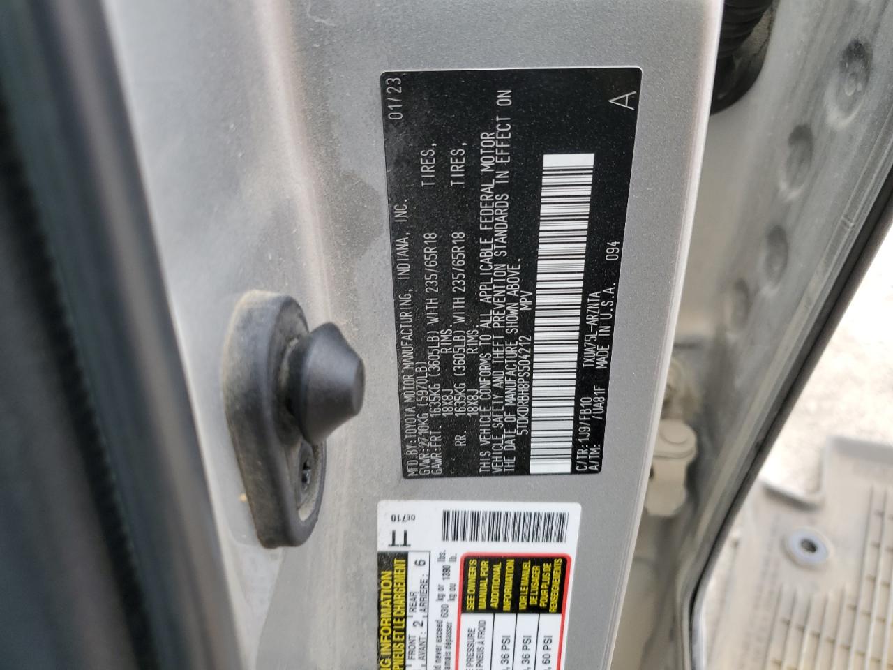 2023 TOYOTA HIGHLANDER L VIN:5TDKDRBH8PS504212