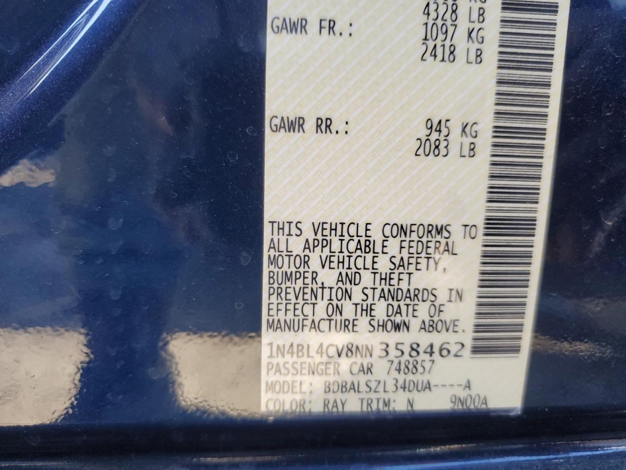 2022 NISSAN ALTIMA SR VIN:1N4BL4CV8NN358462