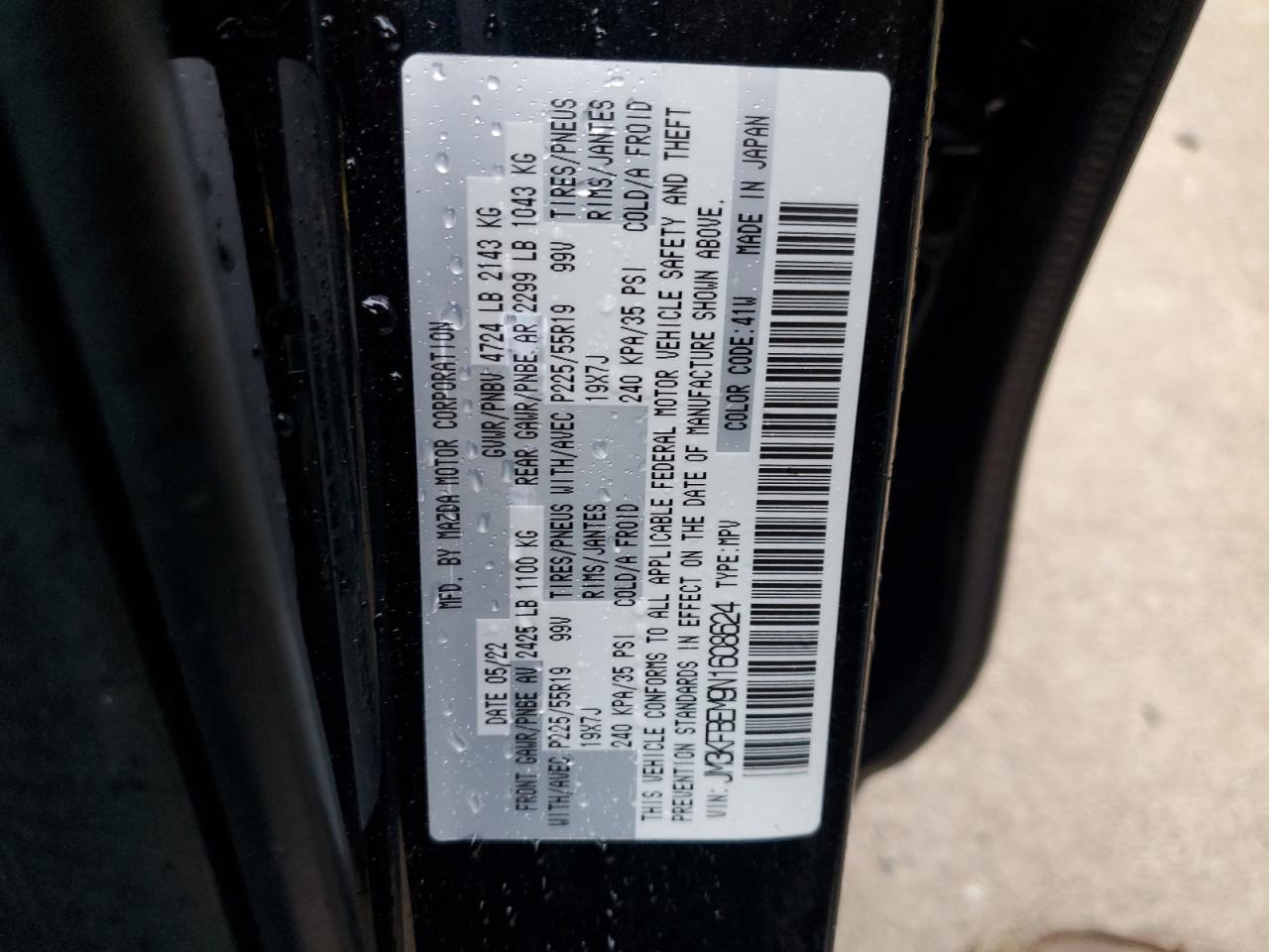 2022 MAZDA CX-5 PREMIUM PLUS VIN:JM3KFBEM9N1608624