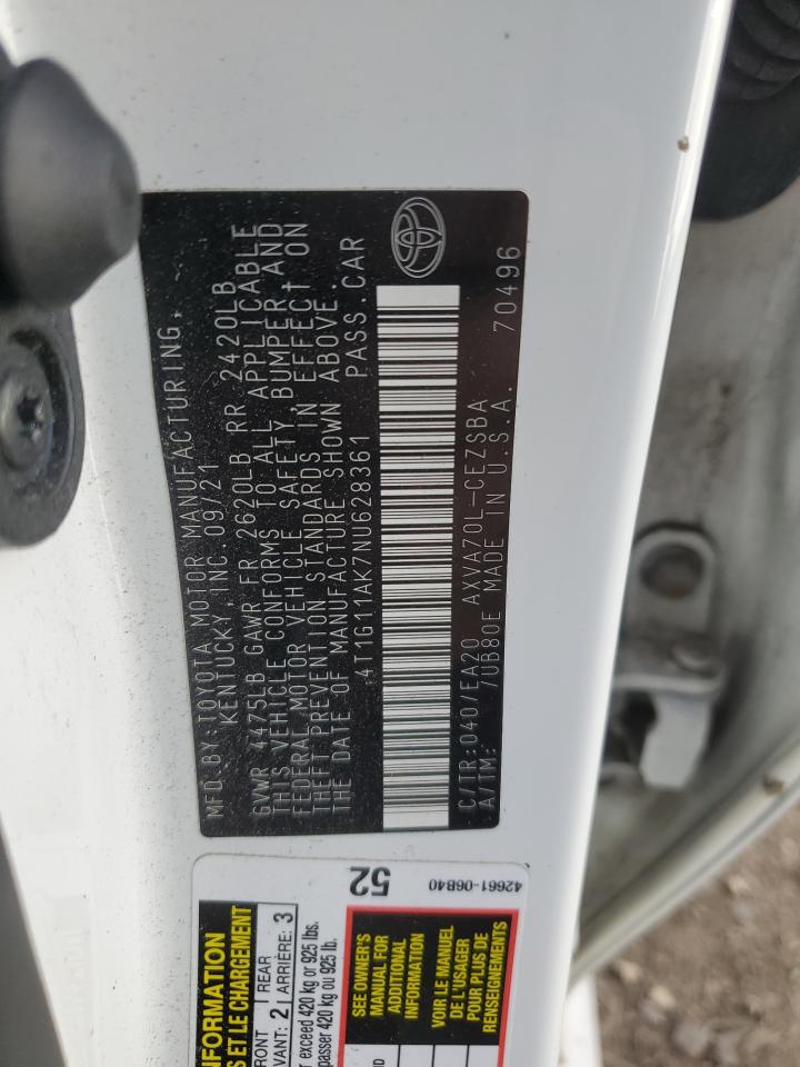 2022 TOYOTA CAMRY SE VIN:4T1G11AK7NU628361