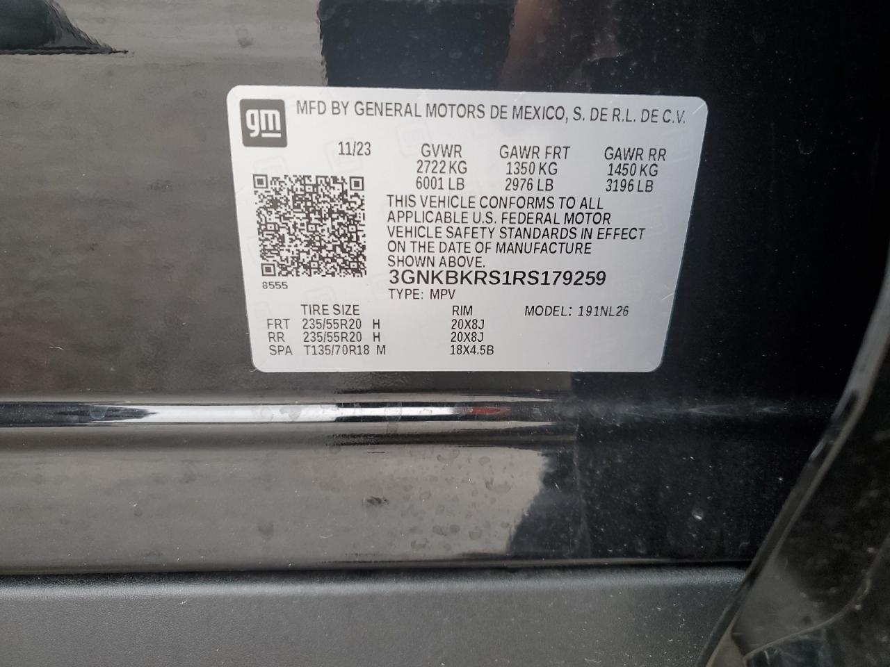 2024 CHEVROLET BLAZER RS VIN:3GNKBKRS1RS179259