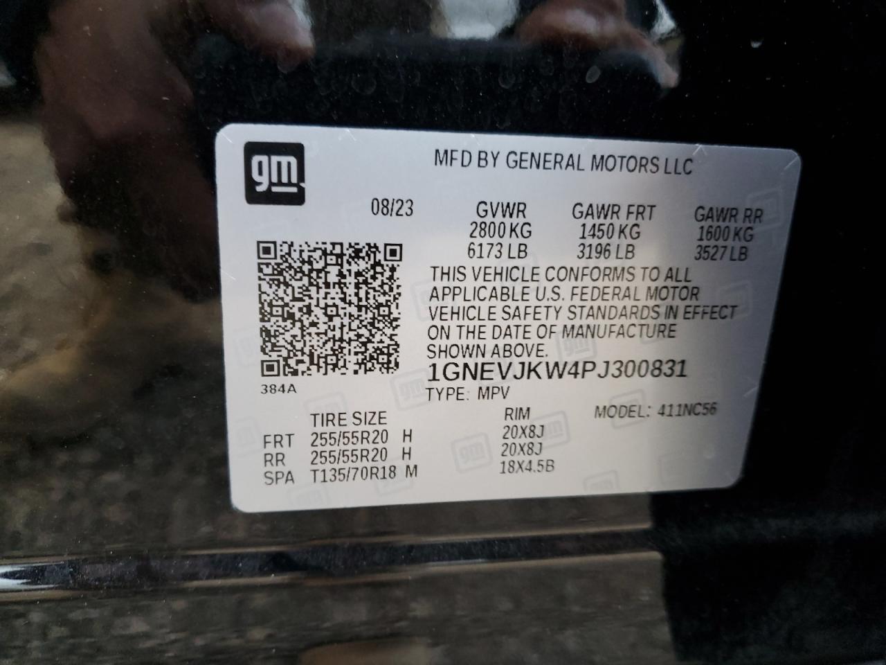 2023 CHEVROLET TRAVERSE RS VIN:1GNEVJKW4PJ300831