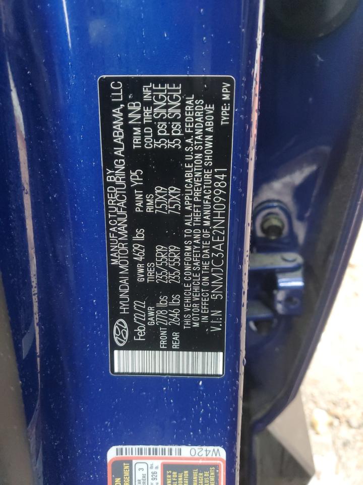 2022 HYUNDAI TUCSON SEL VIN:5NMJC3AE2NH099841