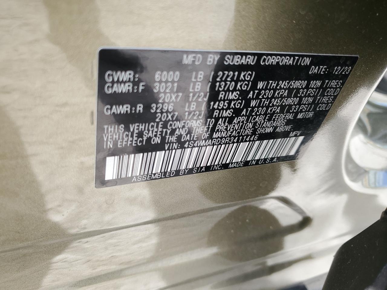 2024 SUBARU ASCENT LIMITED VIN:4S4WMARD9R3411446