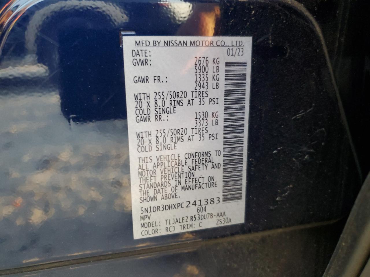 2023 NISSAN PATHFINDER PLATINUM VIN:5N1DR3DHXPC241383