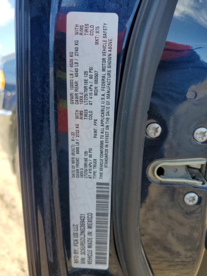 2022 RAM 2500 BIG HORN/LONE STAR VIN:3C6UR5DL2NG369431