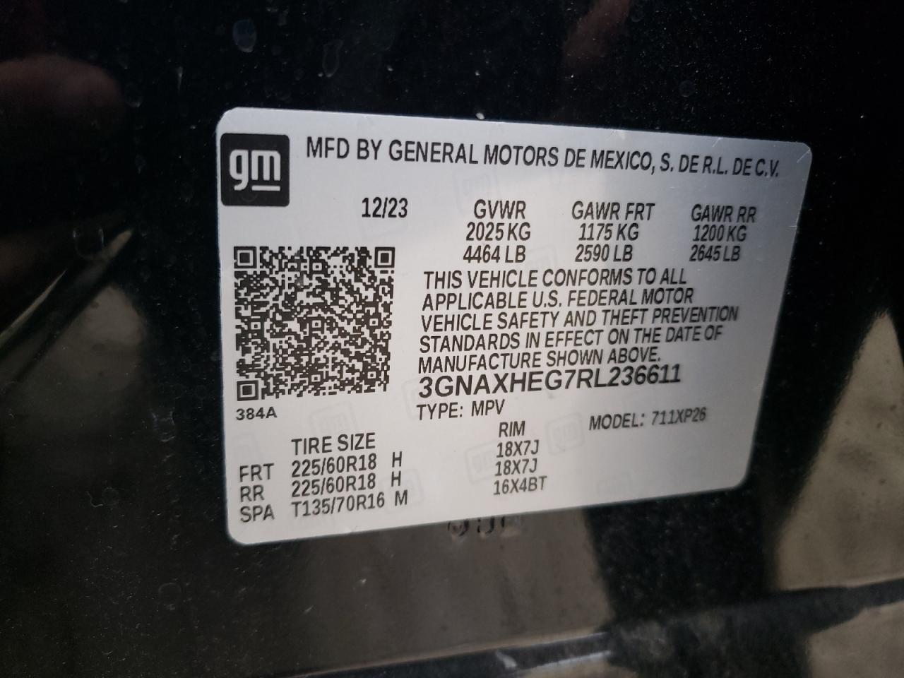 2024 CHEVROLET EQUINOX LS VIN:3GNAXHEG7RL236611