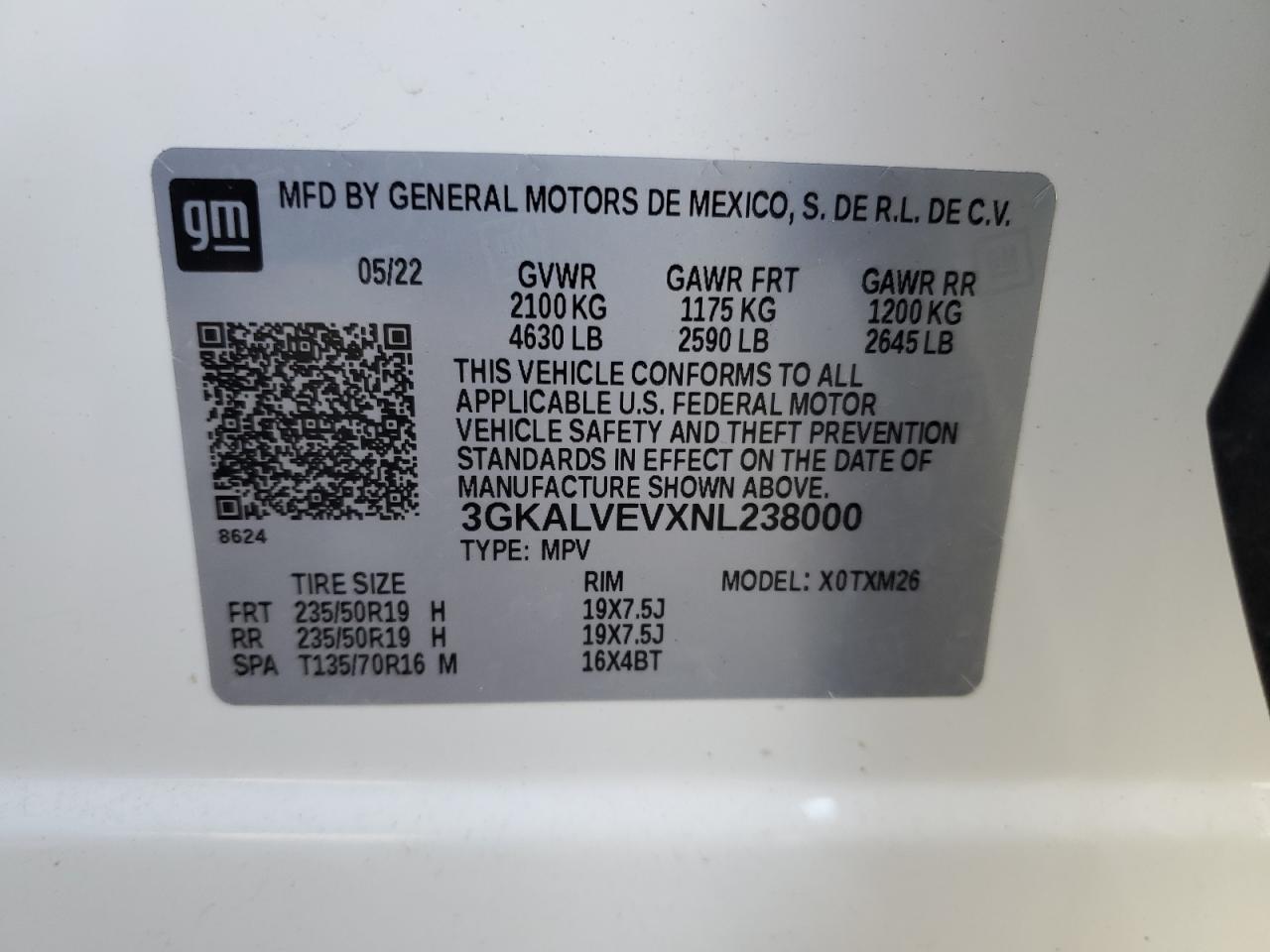 2022 GMC TERRAIN SLT VIN:3GKALVEVXNL238000