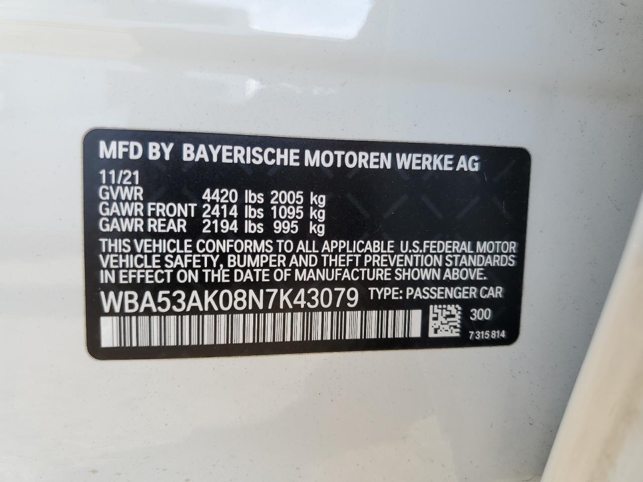 2022 BMW 228I  VIN:WBA53AK08N7K43079