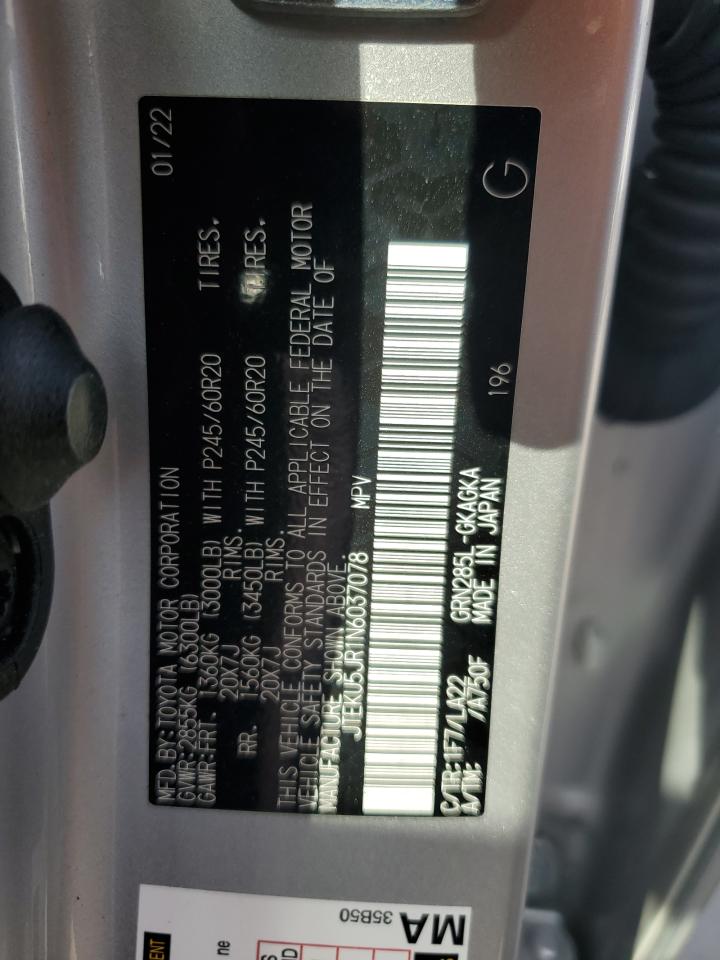 2022 TOYOTA 4RUNNER LIMITED VIN:JTEKU5JR1N6037078