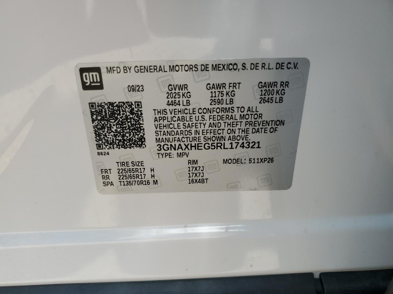 2024 CHEVROLET EQUINOX LS VIN:3GNAXHEG5RL174321