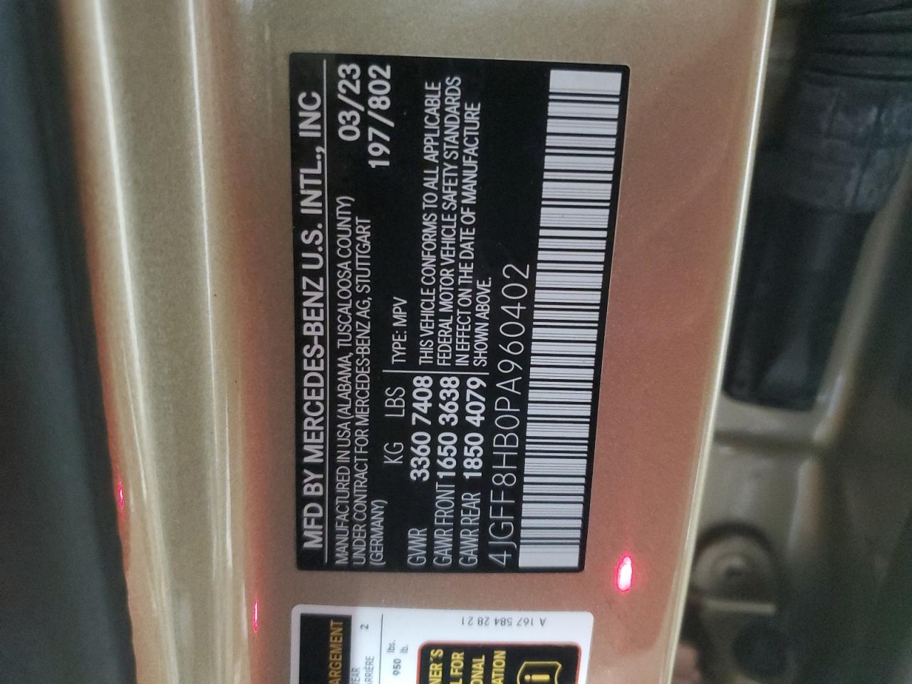 2023 MERCEDES-BENZ GLS MERCEDES-MAYBACH GLS600 4M VIN:4JGFF8HB0PA960402