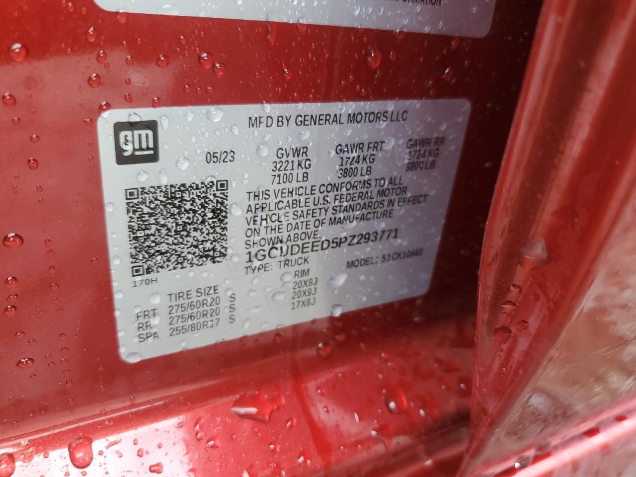 2023 CHEVROLET SILVERADO K1500 RST VIN:1GCUDEED5PZ293771