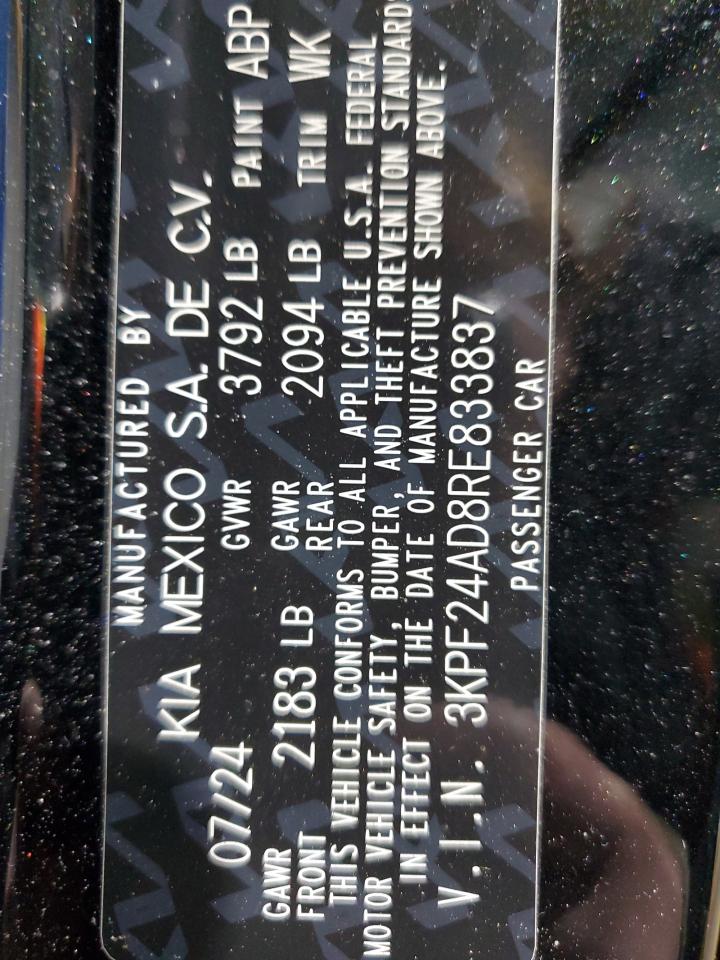 2024 KIA FORTE LX VIN:3KPF24AD8RE833837