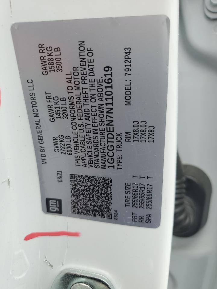 2022 CHEVROLET COLORADO Z71 VIN:1GCGTDEN7N1101619