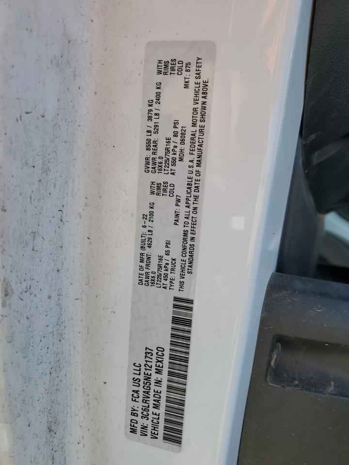 2022 RAM PROMASTER 1500 1500 STANDARD VIN:3C6LRVAG5NE121737