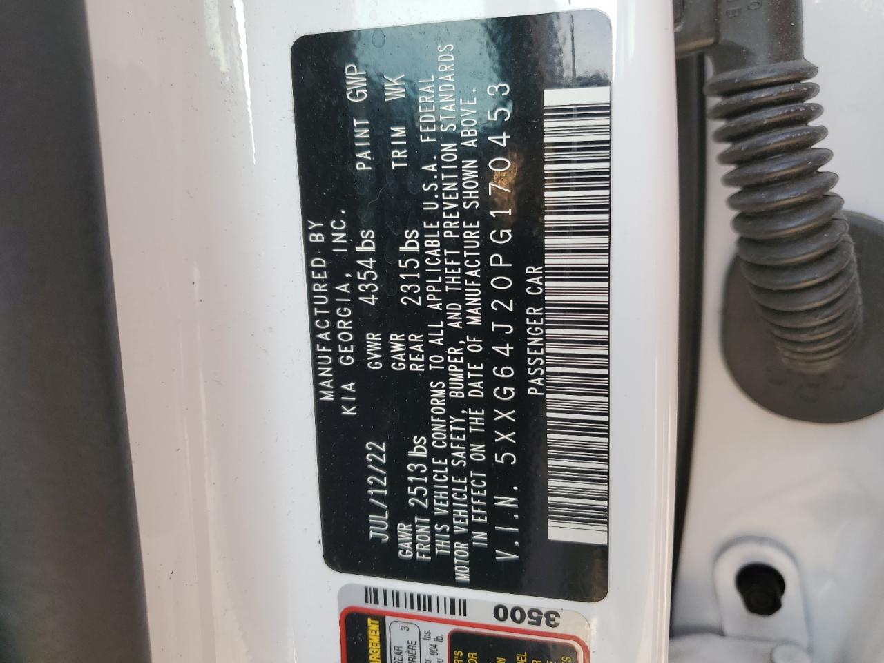 2023 KIA K5 GT LINE VIN:5XXG64J20PG170453