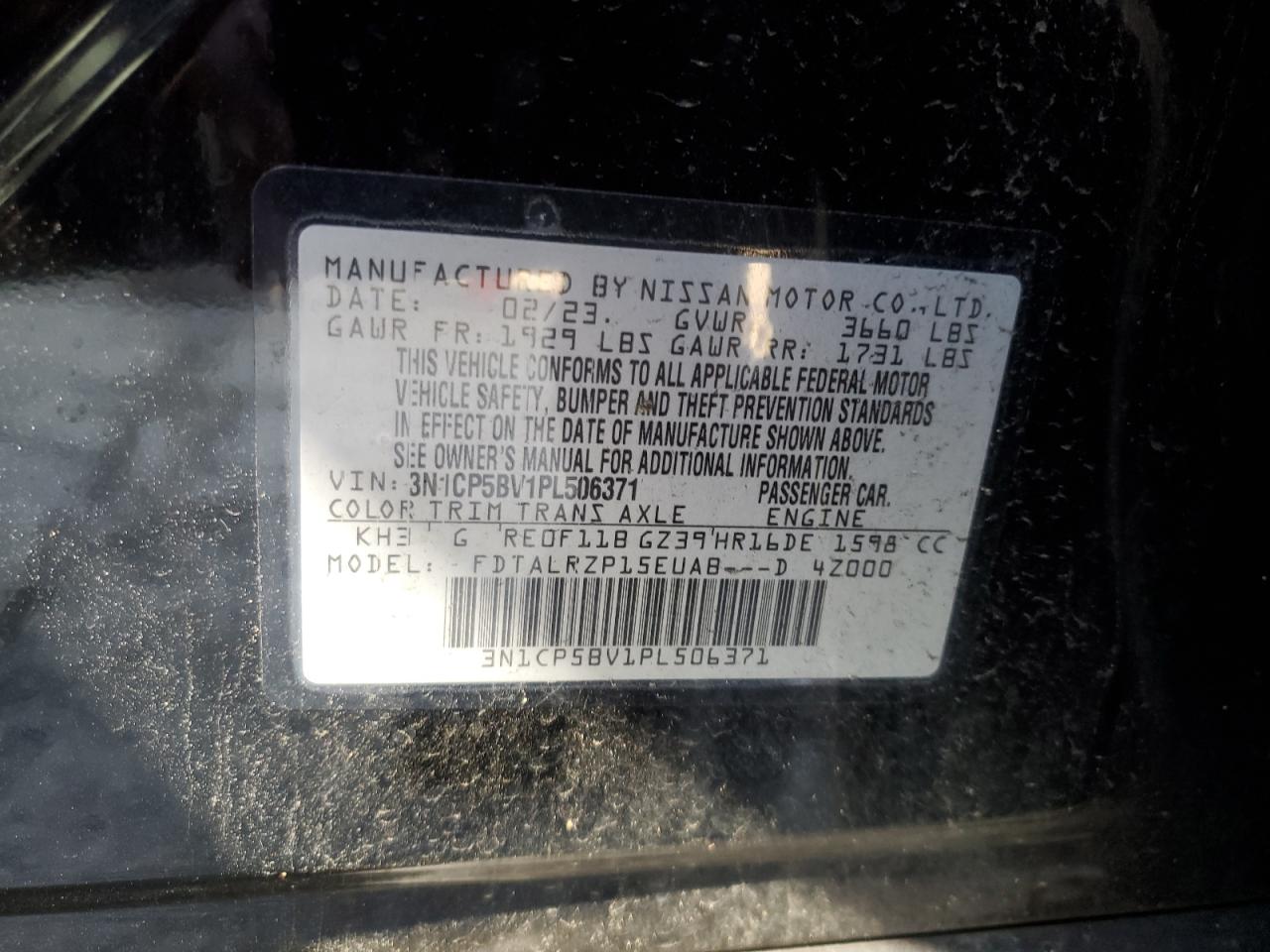 2023 NISSAN KICKS S VIN:3N1CP5BV1PL506371