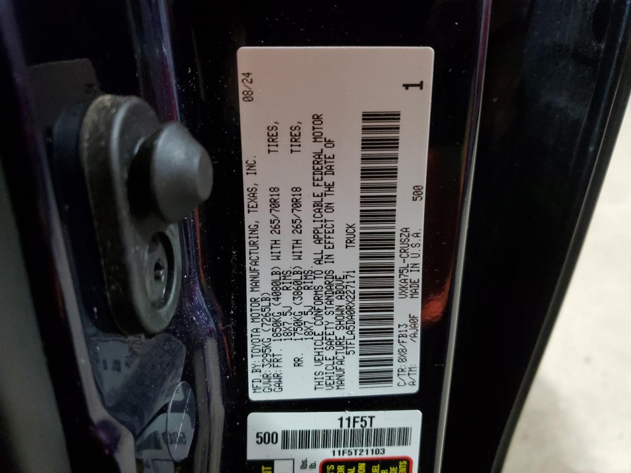 2024 TOYOTA TUNDRA DOUBLE CAB SR VIN:5TFLA5DA0RX227171