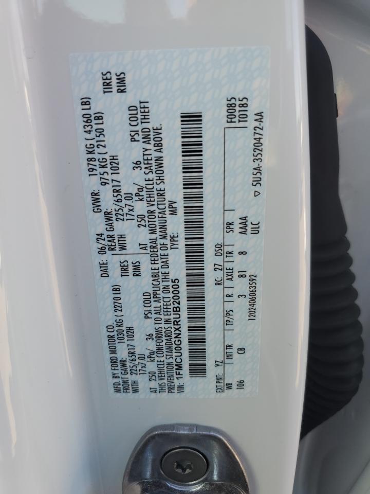 2024 FORD ESCAPE ACTIVE VIN:1FMCU0GNXRUB20005