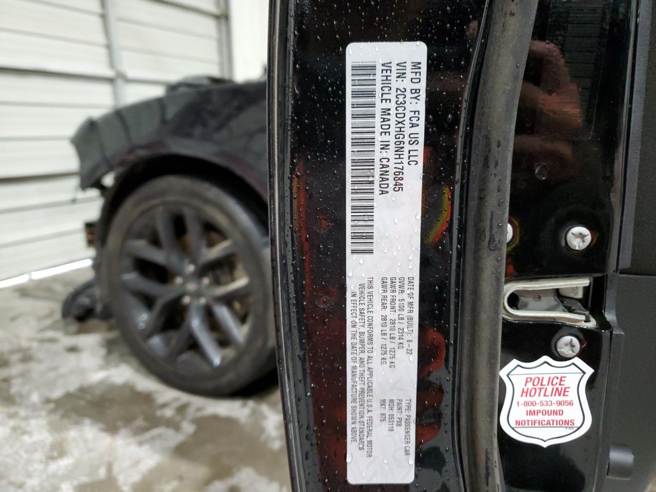 2022 DODGE CHARGER GT VIN:2C3CDXHG6NH176845