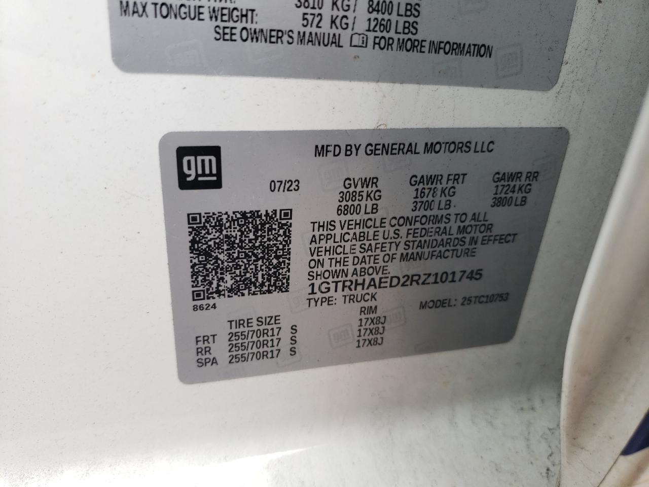 2024 GMC SIERRA C1500 VIN:1GTRHAED2RZ101745