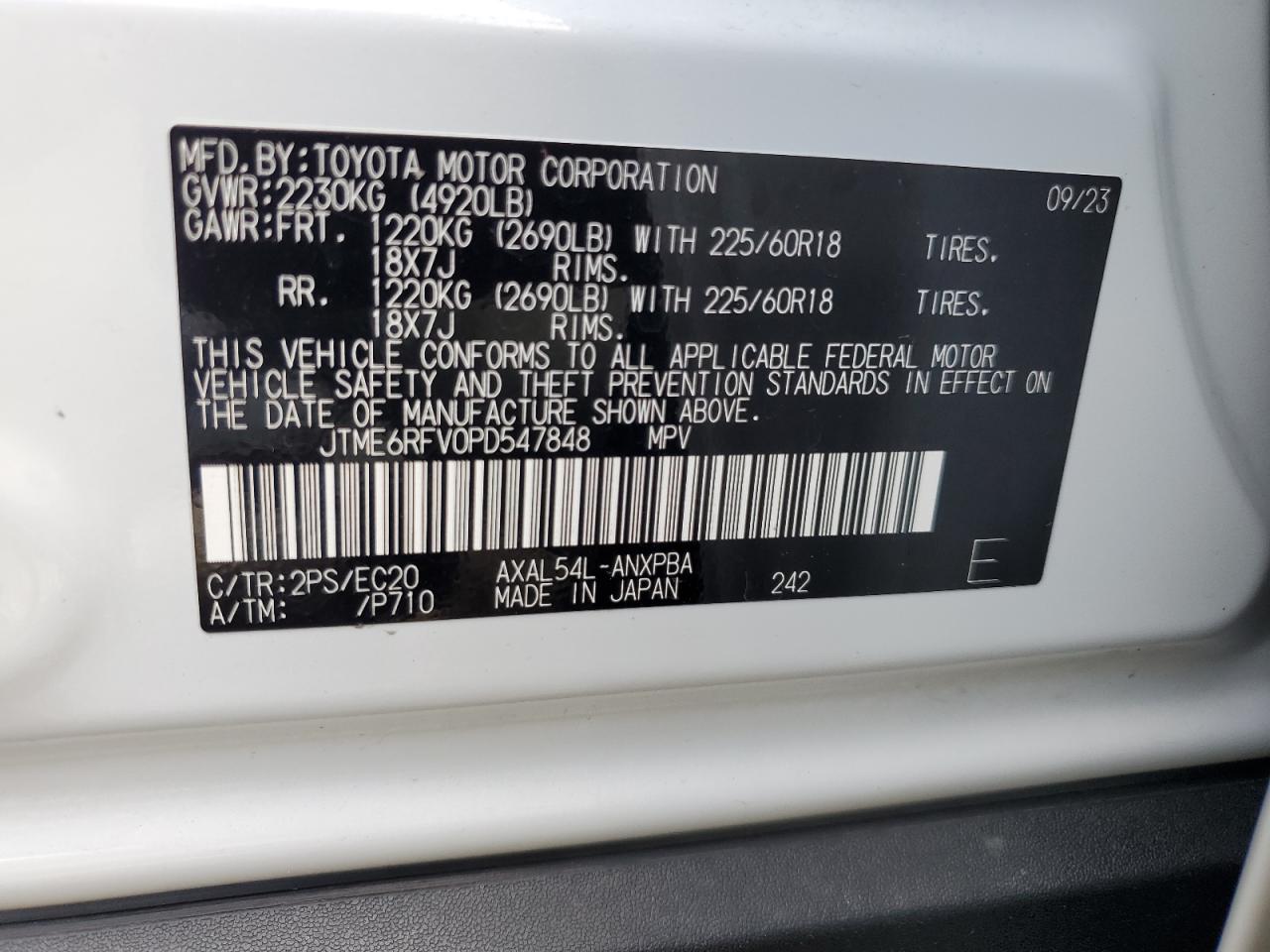 2023 TOYOTA RAV4 XSE VIN:JTME6RFV0PD547848