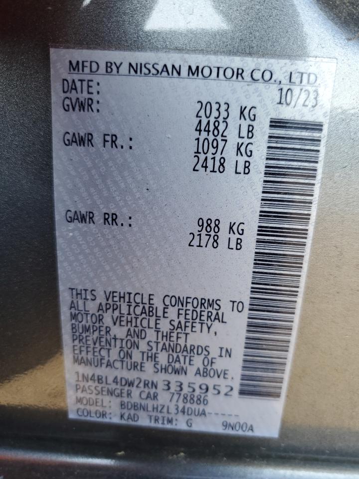 2024 NISSAN ALTIMA SV VIN:1N4BL4DW2RN335952