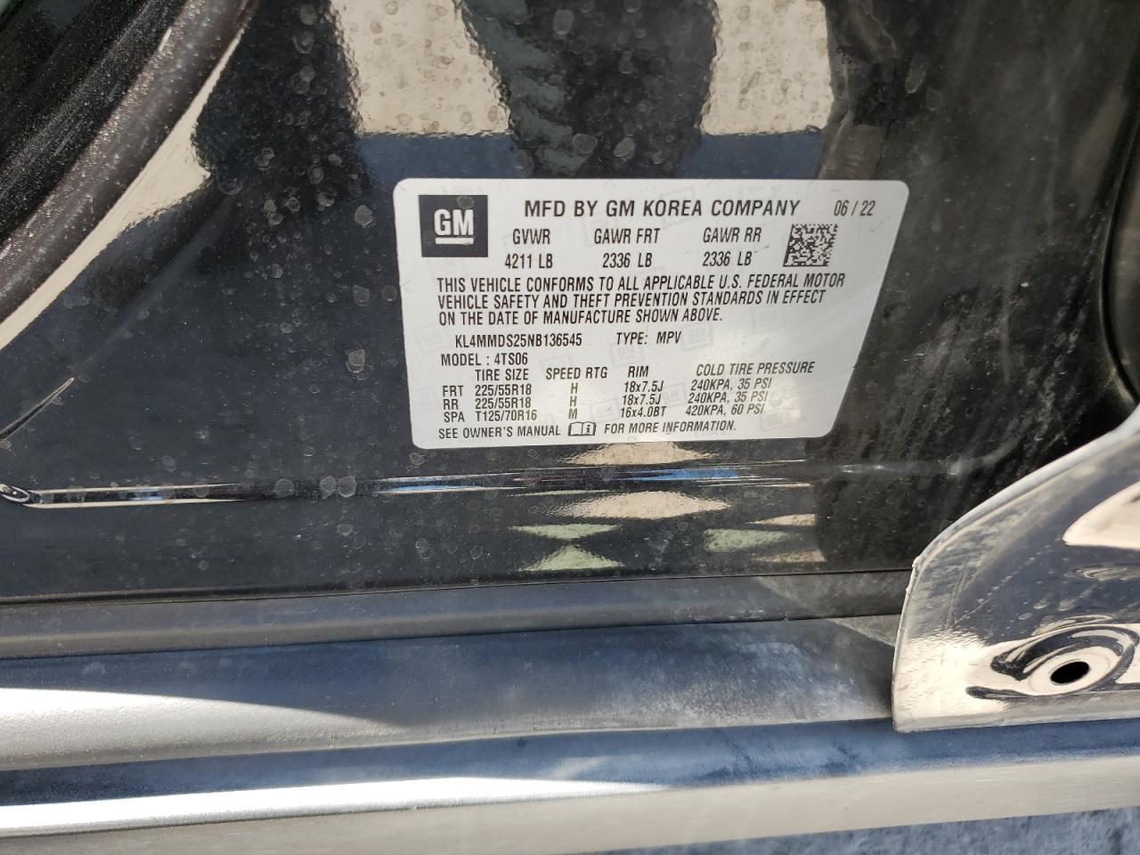 2022 BUICK ENCORE GX SELECT VIN:KL4MMDS25NB136545