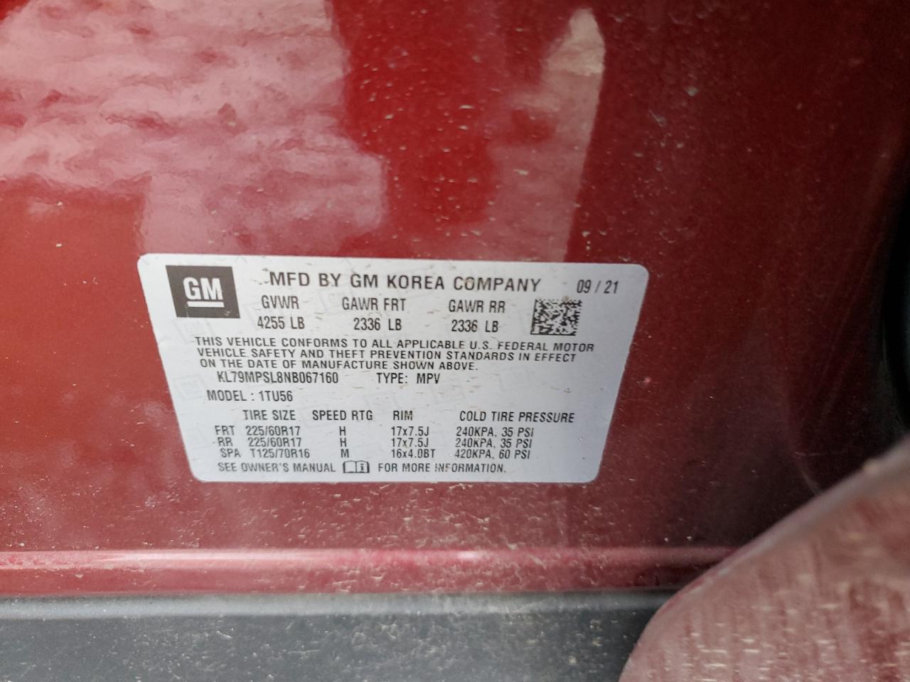 2022 CHEVROLET TRAILBLAZER LT VIN:KL79MPSL8NB067160