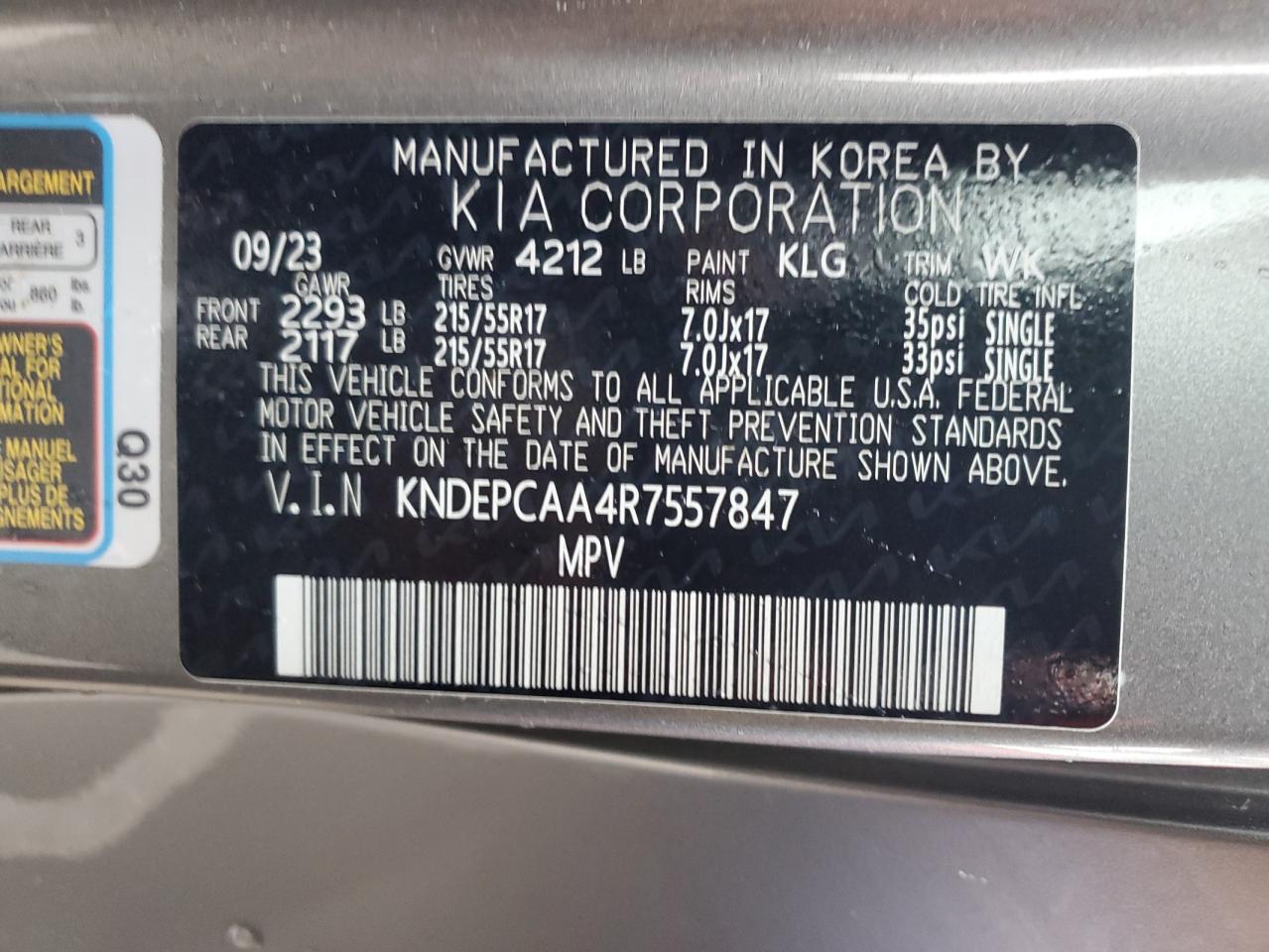 2024 KIA SELTOS LX VIN:KNDEPCAA4R7557847