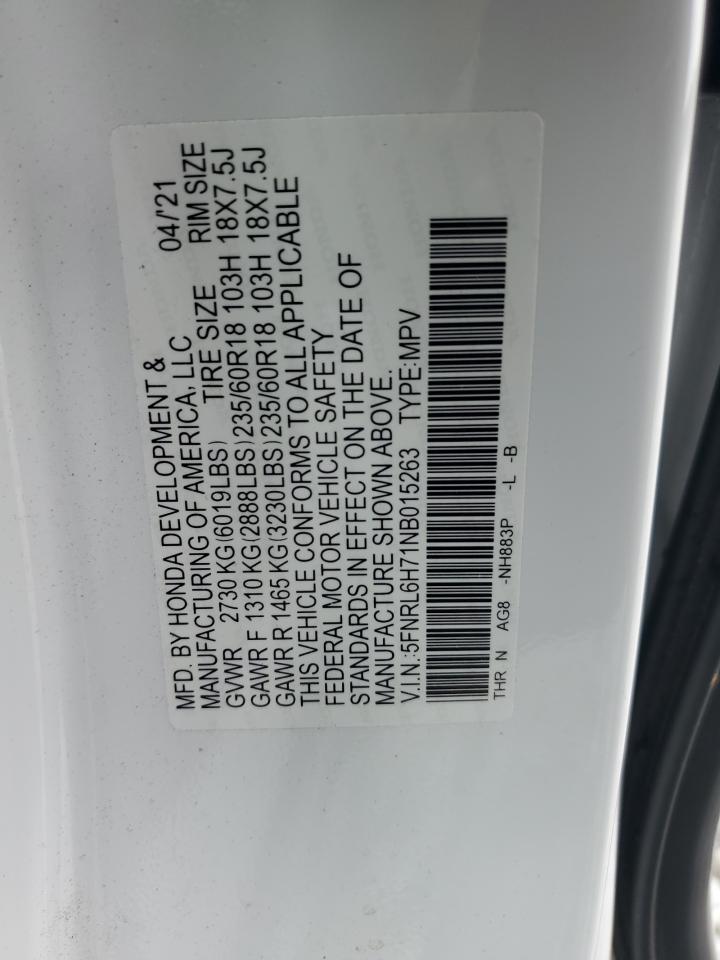 2022 HONDA ODYSSEY EXL VIN:5FNRL6H71NB015263