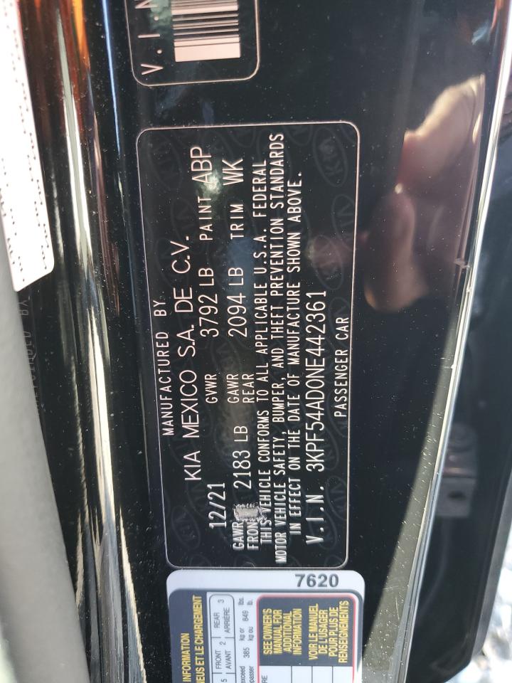 2022 KIA FORTE GT LINE VIN:3KPF54AD0NE442361