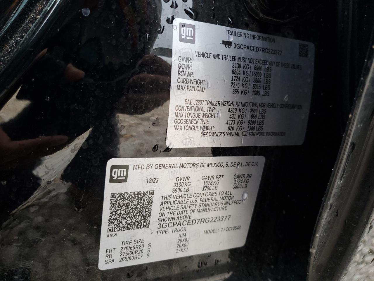 2024 CHEVROLET SILVERADO C1500 LT VIN:3GCPACED7RG223377