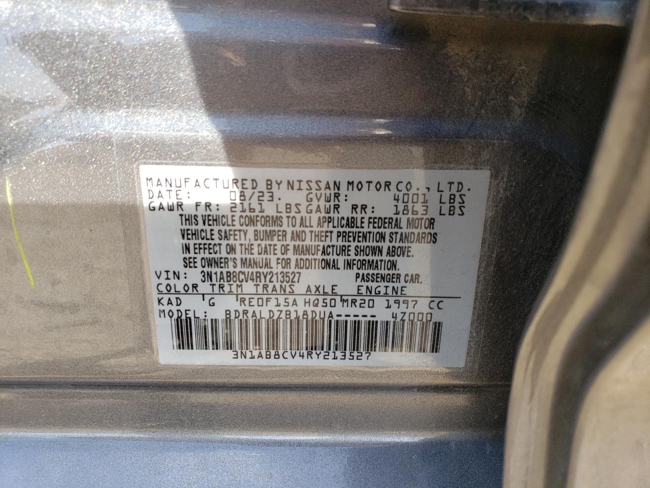 2024 NISSAN SENTRA SV VIN:3N1AB8CV4RY213527